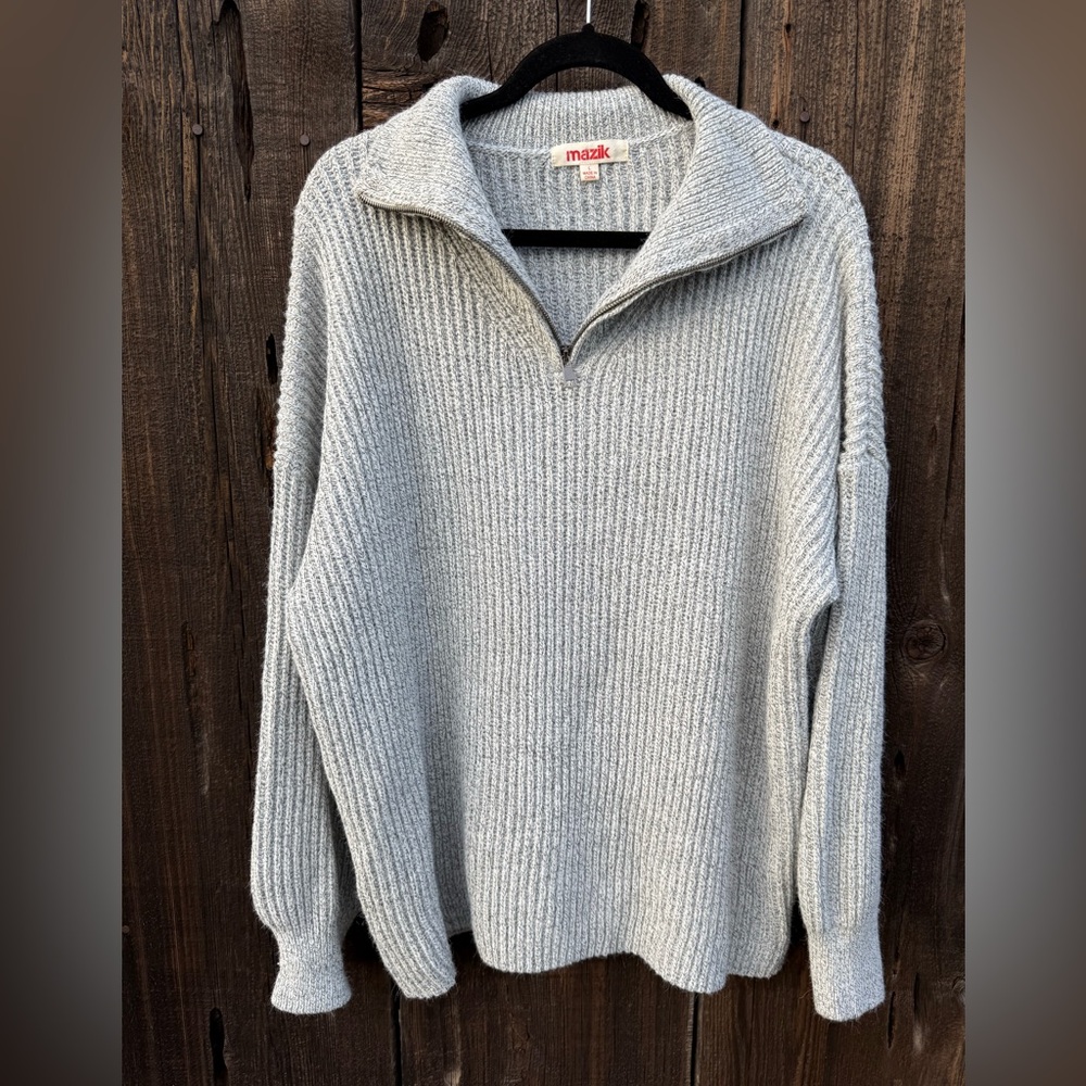 Mazik Light Gray Quarter Zip Knit Sweater